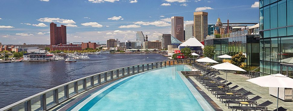 Pool overlooking city
