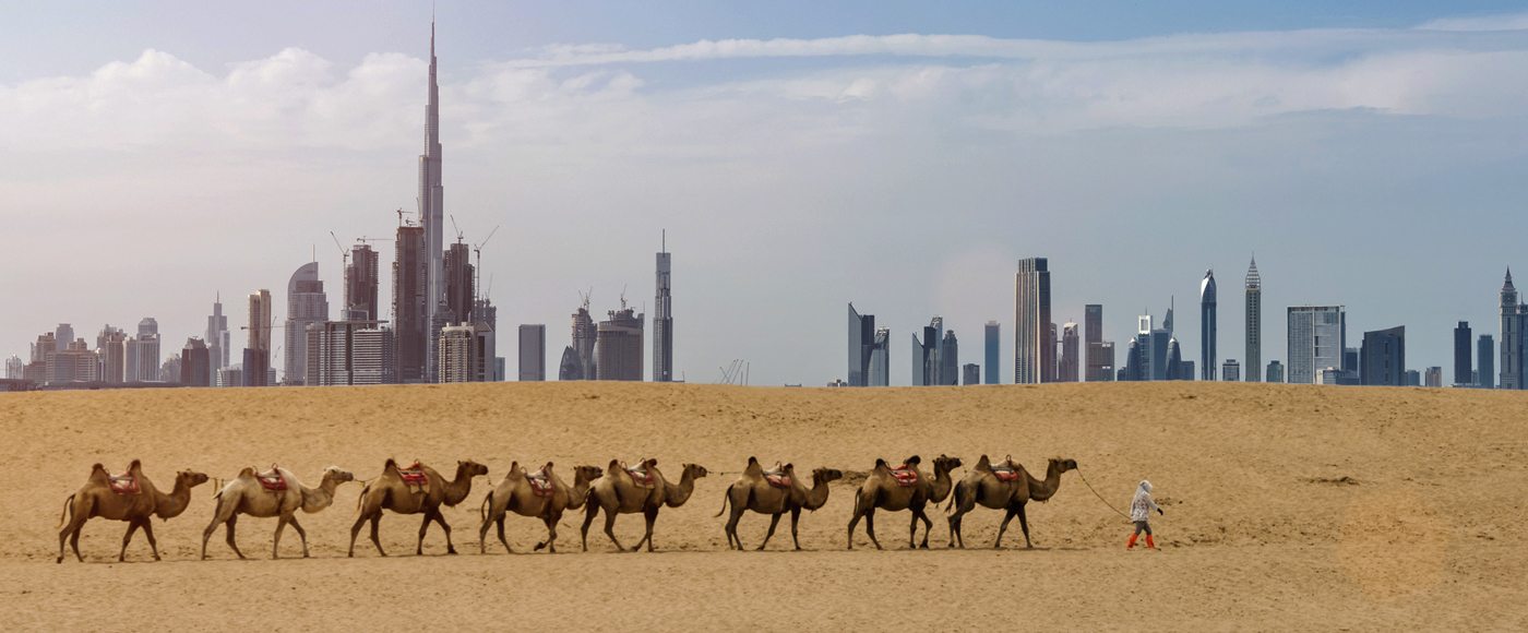 Dubai skyline from desert
