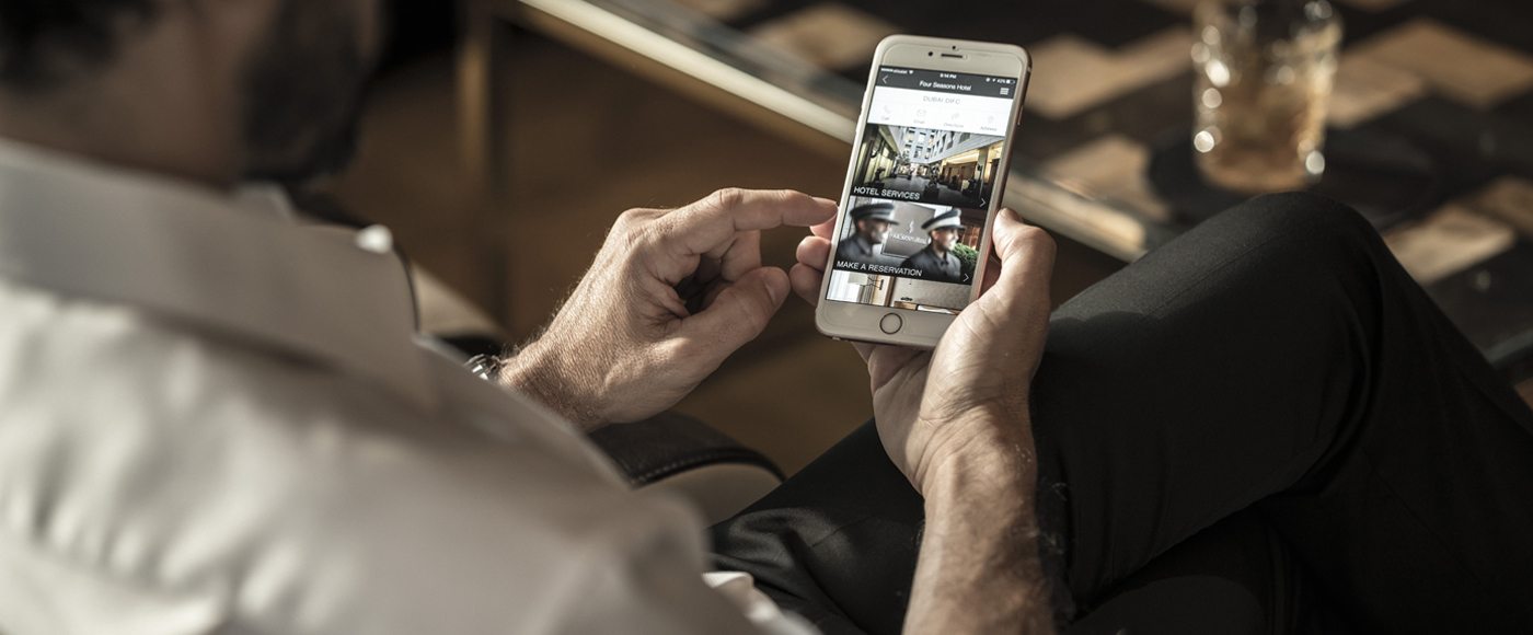 Looking at phone from man's perspective