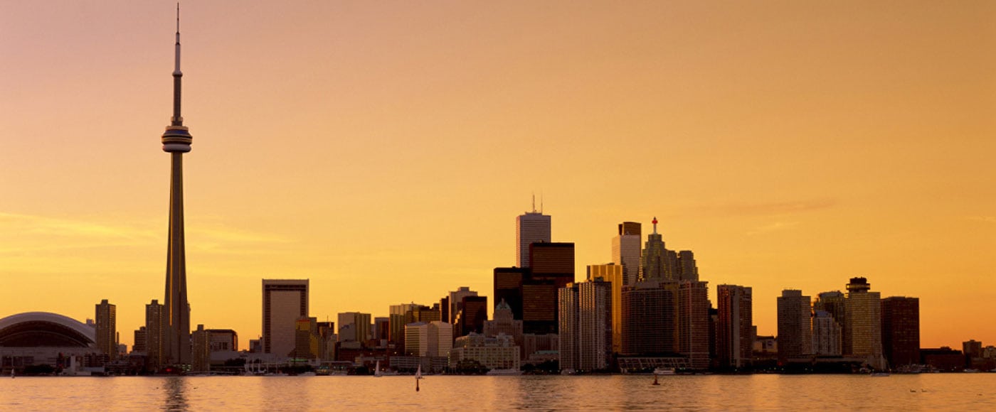 The Toronto skyline at sunset