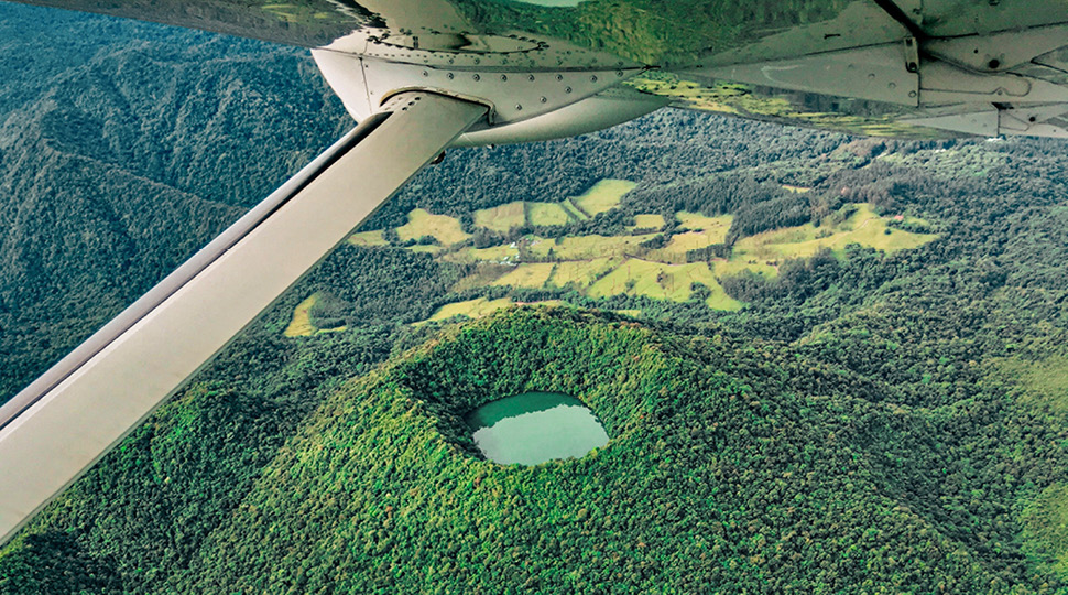 Aerial view of Costa Rican volcanic mountains