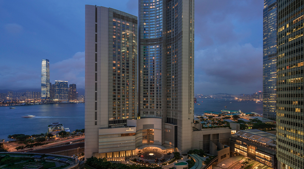 Exterior of International Finance Centre skyscraper in Hong Kong