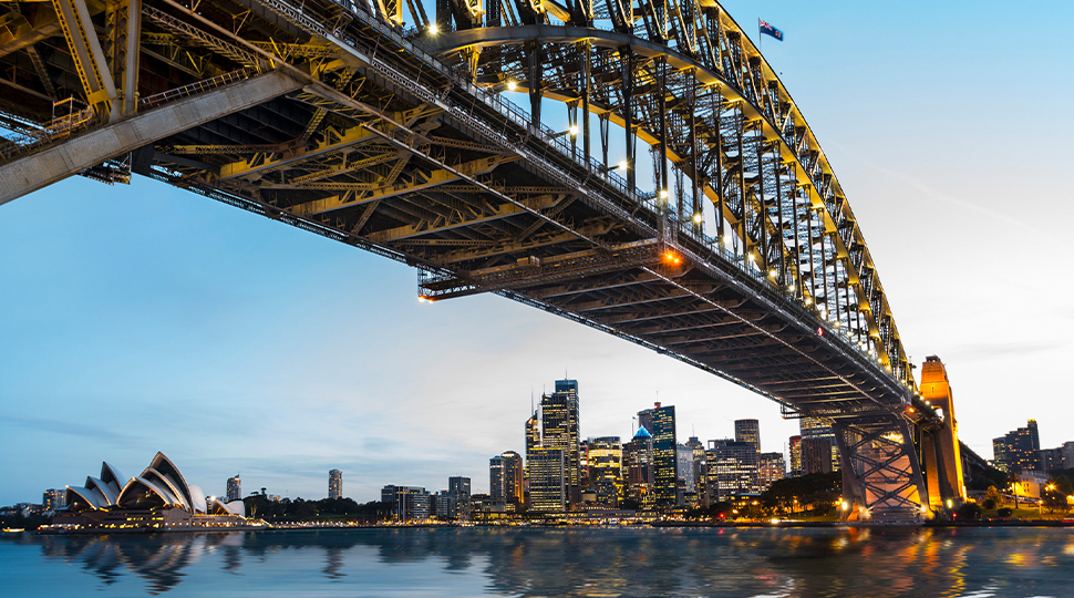 View of the Sydney Harbour Bridge at an upward angle