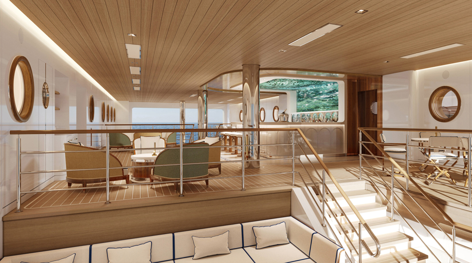 Interior lounge and bar area aboard a yacht